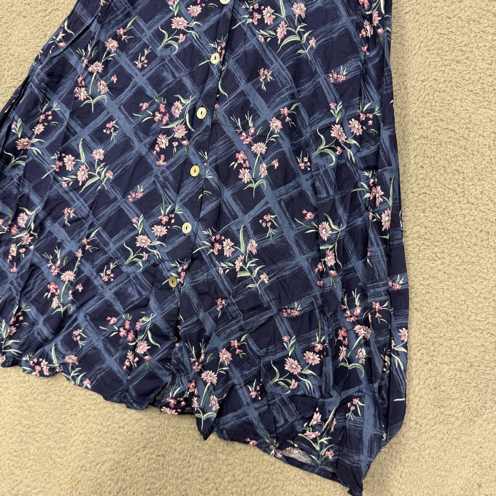 Jantzen Classics‎ Skirt Womens 10 Blue Button Front A-Line Midi Floral Rayon - Picture 4 of 10